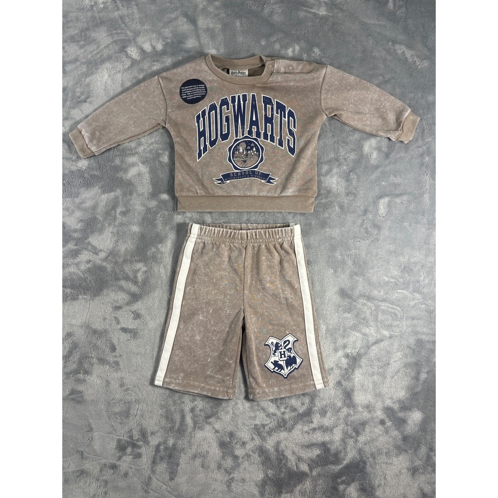 Harry Potter Hogwarts Sweatshirt and Shorts Set Tan Acid Wash 0-3M FL2544585RY